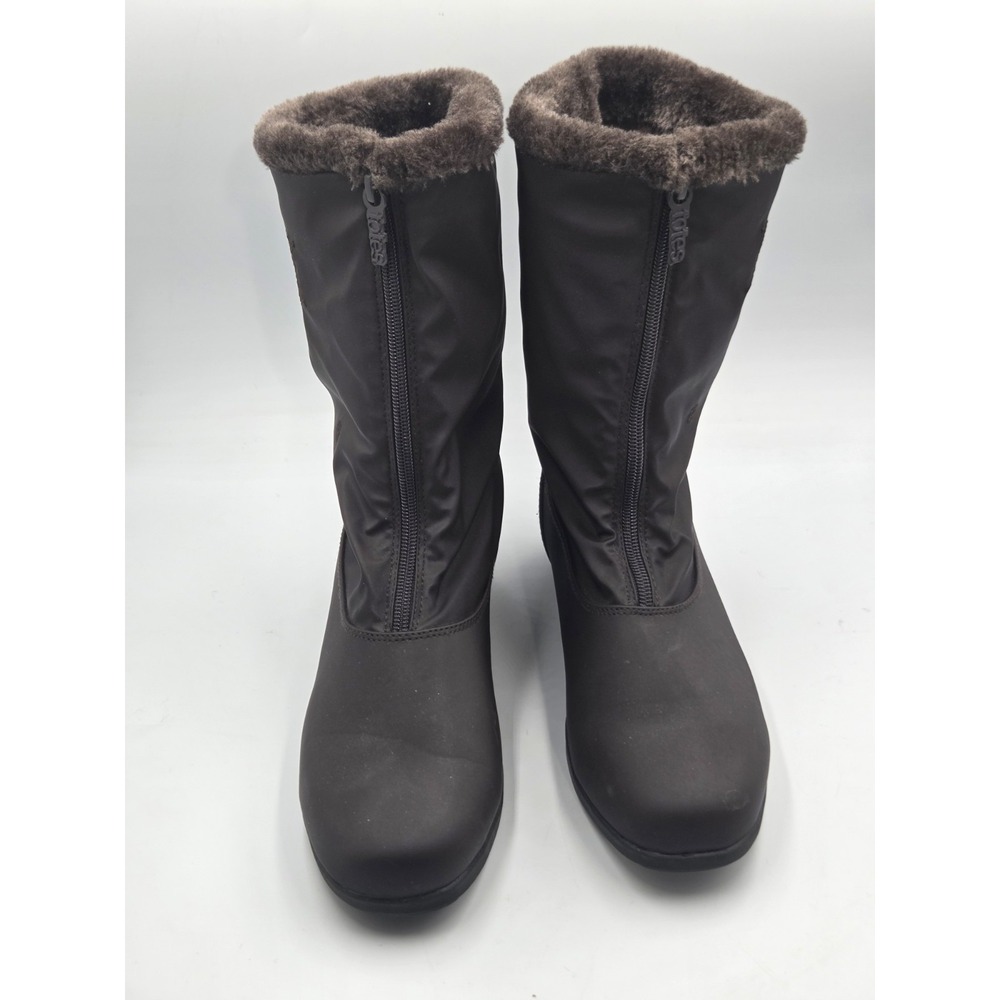 Totes Vintage Brown Waterproof Boots Snow Flake Designs Faux Fur Size 9 NWOT